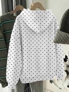 SHEIN EZwear 80%棉女款休閒運動衫，波點印花，女款秋季服飾，冬季服飾，2026秋冬，休閒，Y2K，女款通勤穿搭，基本款，牛仔女郎，復古，返校，外出，學校，2000年代服飾 - 彩色 - 查看 3