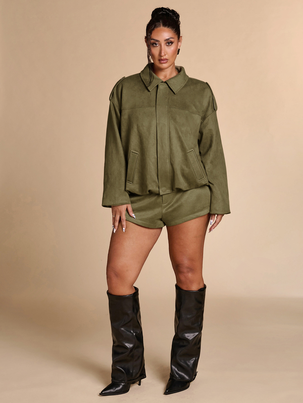 SHEIN BAE Plus Size Women's Green Short Casual Jacket