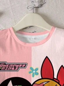 THE POWERPUFF GIRLS X SHEIN Tween Girl Cartoon Print Short Sleeve T-Shirt - White - View 4