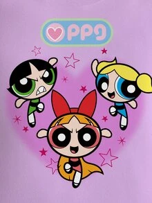 THE POWERPUFF GIRLS X SHEIN Tween Girl Cute Cartoon Print Round Neck Long Sleeve Sweatshirt - White - View 5