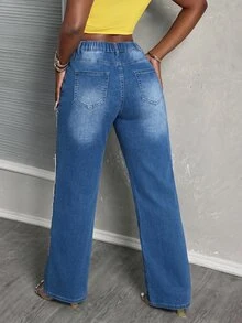 Slaydiva Women's Casual Versatile Daily Travel Denim Jeans With Pockets And Buttons - Blue - View 2