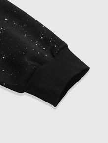 ROMWE MEN Men's Heavy Rhinestone Eye Print Streetwear Hoodie - Black - View 4
