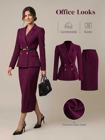 SHEIN Clasi Women's Solid Color Long Sleeve Jacket And Pants Casual Commute Suit Set