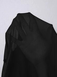 SHEIN Belle 加大对比色蕾丝无袖连衣裙长款女装 - 黑色 - 查看 6