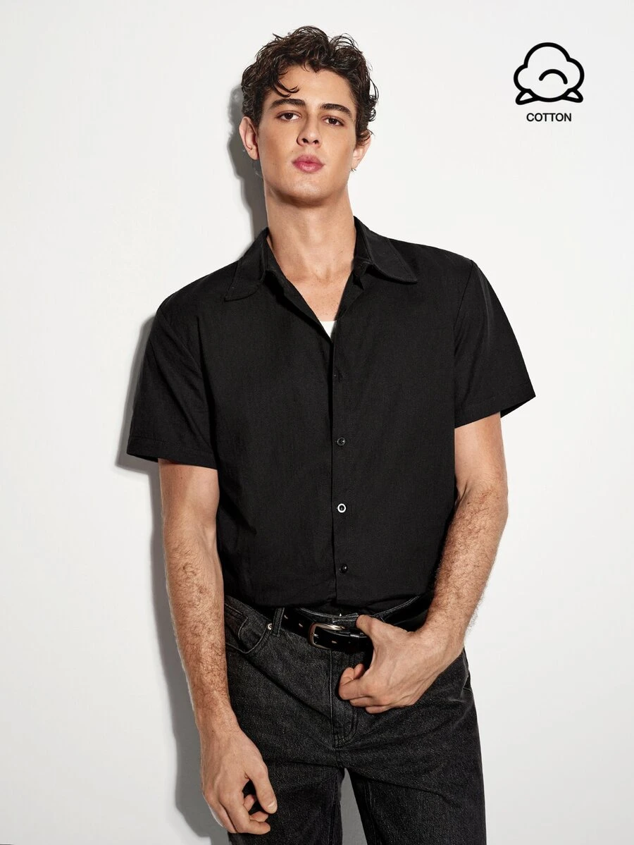 Colvenic Men's Solid Color Casual Versatile Daily Wear Short Sleeve Shirt