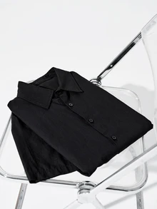 Colvenic Men's Solid Color Casual Versatile Daily Wear Short Sleeve Shirt - Black - View 5