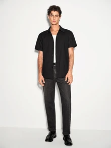 Colvenic Men's Solid Color Casual Versatile Daily Wear Short Sleeve Shirt - Black - View 4