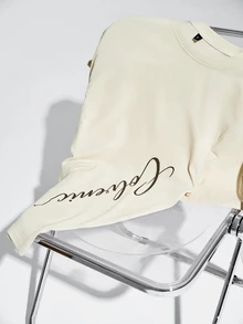 COLVENIC Apricot Drop Shoulder Short Sleeve T-Shirt For Men, Side Vertical Handwritten Cursive Letter Print, Loose Fit Pure Cotton Casual Half Sleeve - Apricot - View 4