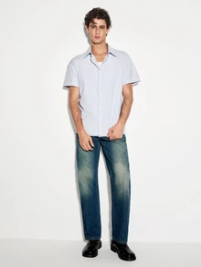 Colvenic Men's Striped Short Sleeve Single-Breasted Casual Shirt - Blue - View 7