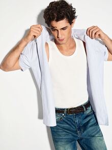 Colvenic Men's Striped Short Sleeve Single-Breasted Casual Shirt - Blue - View 8