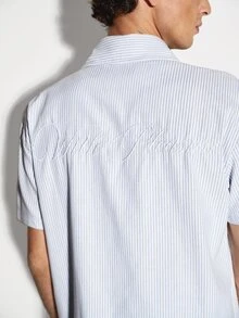 Colvenic Men's Striped Short Sleeve Single-Breasted Casual Shirt - Blue - View 4