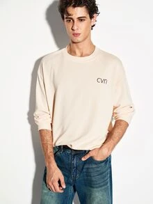 Colvenic Men's Letter Print Casual Daily Pullover Sweatshirt - Beige - View 6