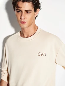 Colvenic Men's Letter Print Casual Daily Pullover Sweatshirt - Beige - View 3