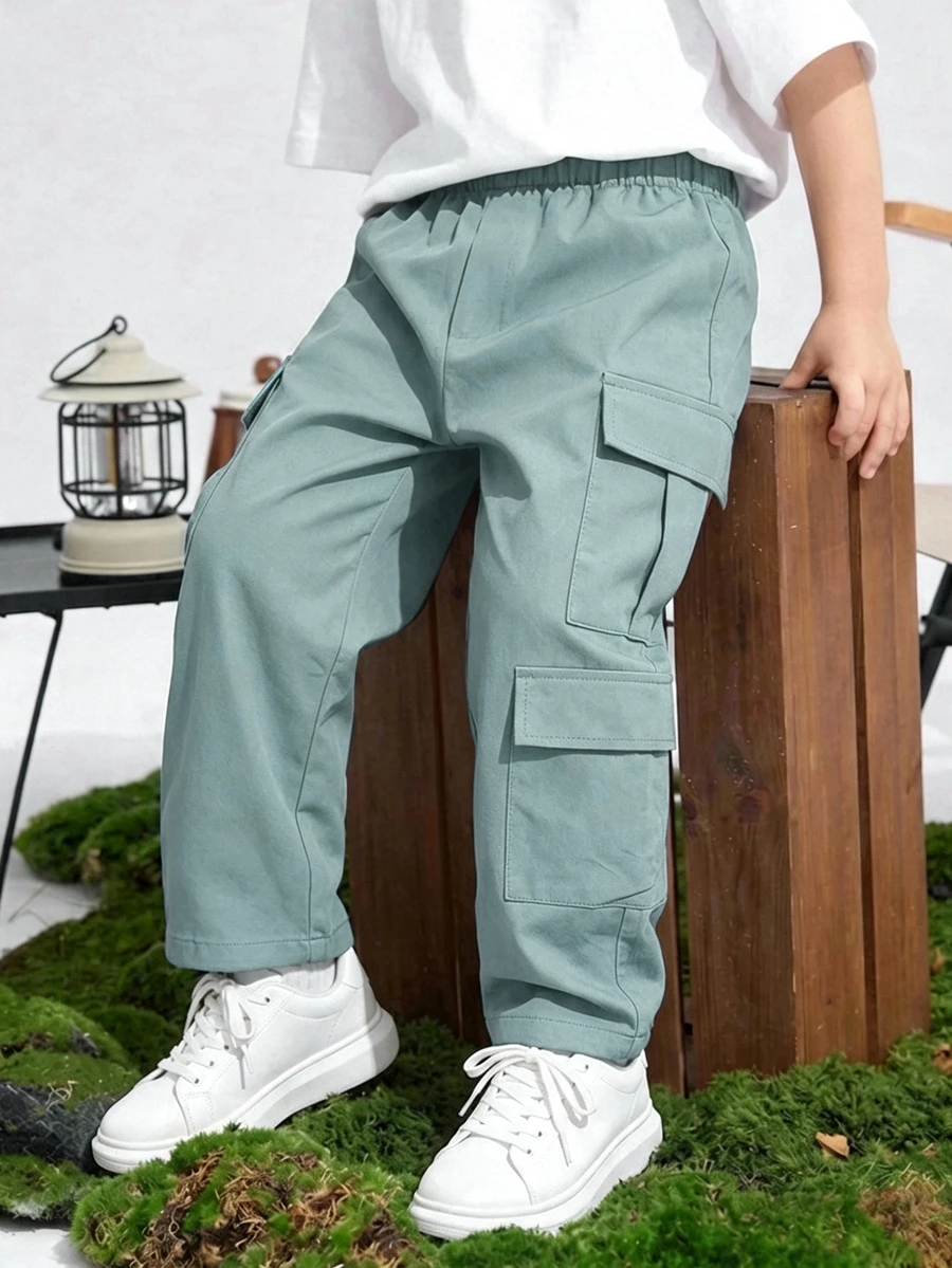 SHEIN Tween Boy Sporty Casual Pocket Blue Cargo Pants - Blue - View 1