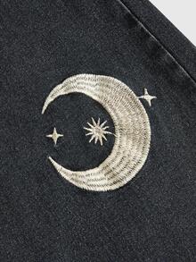 ROMWE Hippie Women's Pocket Embroidered Star Flared Casual Jeans - Black - View 5