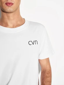 Colvenic All-Match Pure White Men's Slim Fit T-Shirt, Low-Key Micro CVN Embroidered Minimalist Versatile Casual Crew Neck Top - White - View 3
