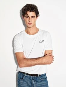 Colvenic All-Match Pure White Men's Slim Fit T-Shirt, Low-Key Micro CVN Embroidered Minimalist Versatile Casual Crew Neck Top - White - View 7
