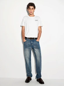 Colvenic All-Match Pure White Men's Slim Fit T-Shirt, Low-Key Micro CVN Embroidered Minimalist Versatile Casual Crew Neck Top - White - View 5