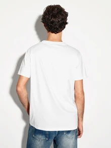 Colvenic All-Match Pure White Men's Slim Fit T-Shirt, Low-Key Micro CVN Embroidered Minimalist Versatile Casual Crew Neck Top - White - View 4