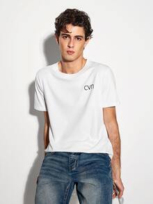 Colvenic All-Match Pure White Men's Slim Fit T-Shirt, Low-Key Micro CVN Embroidered Minimalist Versatile Casual Crew Neck Top - White - View 6
