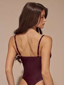 SHEIN BAE PU Leather Solid Bustier Cami Corset - Burgundy - View 2