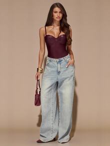 SHEIN BAE PU Leather Solid Bustier Cami Corset - Burgundy - View 4