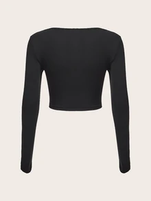SHEIN X KeniaOs SHEIN ICON Cut Out Crisscross Solid Crop Top - Black - View 6