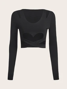 SHEIN X KeniaOs SHEIN ICON Cut Out Crisscross Solid Crop Top - Black - View 1