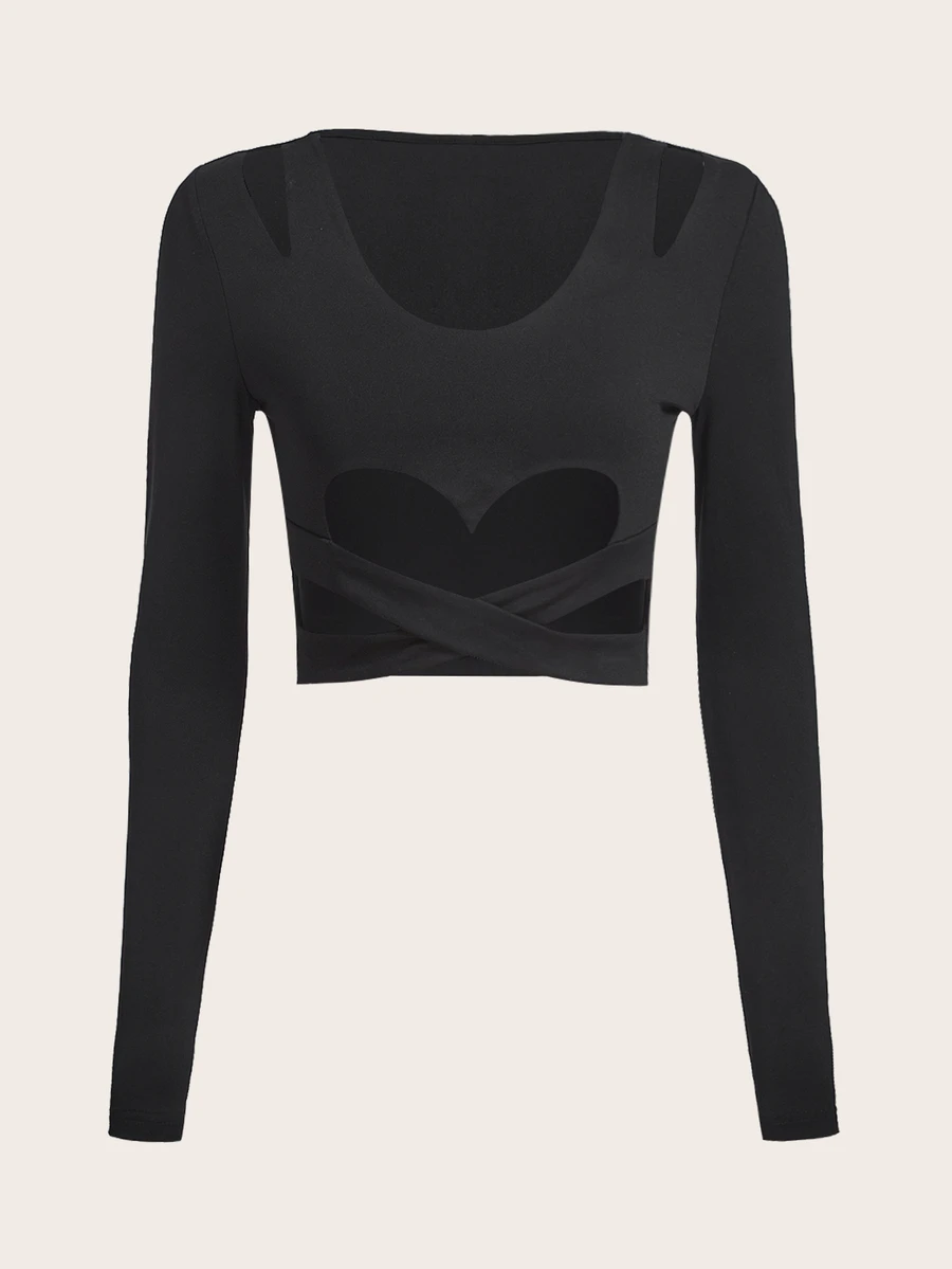 SHEIN X KeniaOs SHEIN ICON Cut Out Crisscross Solid Crop Top - Black - View 1