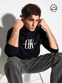 Colvenic Men's Black Hoodie With Foam Letter Print - Black - View 1