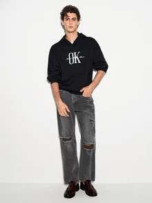 Colvenic Men's Black Hoodie With Foam Letter Print - Black - View 4