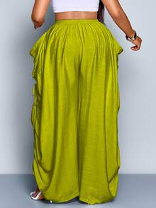 SOLERSUN Plus Size Casual Solid Color Slant Pocket Breathable Drawstring Waist Pants Fall - Mustard Yellow - View 2