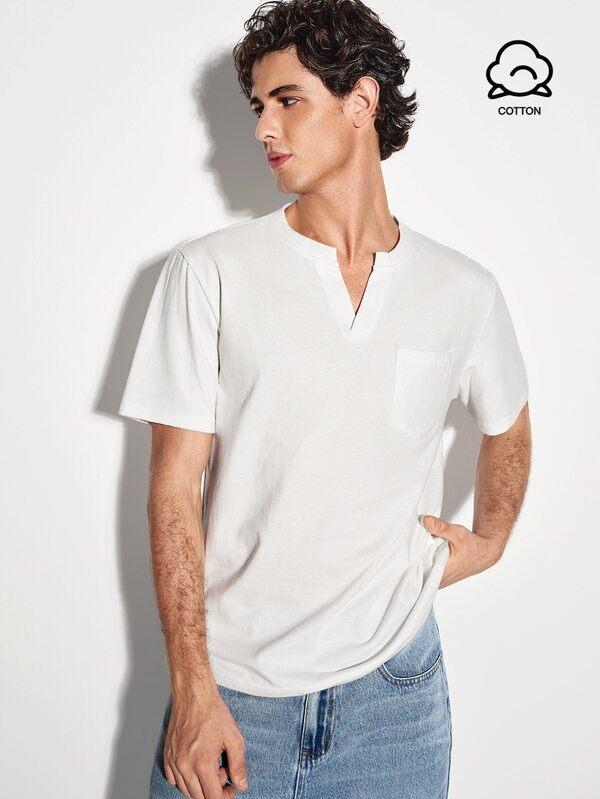 Colvenic Camiseta blanca de alta calidad con bolsillo para hombre, casual de verano para vacaciones