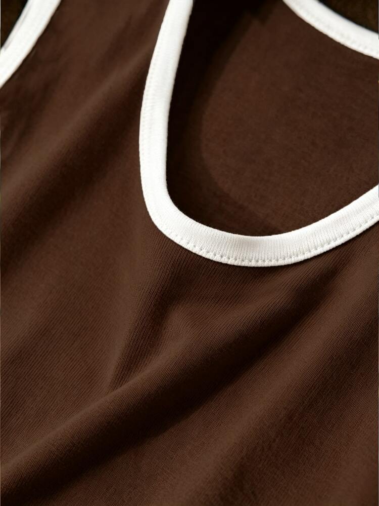 Manfinity Dauomo Men's Summer Casual Contrast Trim Tank Top - Brown - View 4