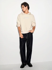 Colvenic Men's American Style Curved Letter Short Hoodie - Beige - View 6