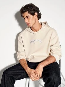 Colvenic Men's American Style Curved Letter Short Hoodie - Beige - View 3