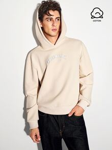 Colvenic Men's American Style Curved Letter Short Hoodie - Beige - View 2