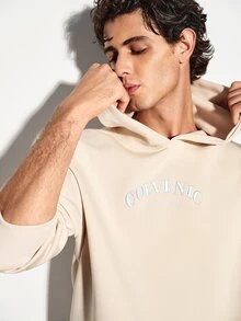 Colvenic Men's American Style Curved Letter Short Hoodie - Beige - View 4