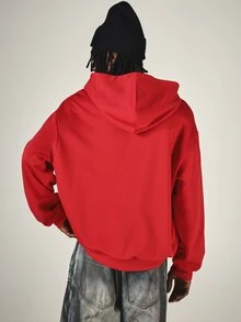 Los Angeles Sumwon23 Oversized Pullover Hoodie With Sleeve Text Print Hooded Long Sleeve Casual Winter Fall Sweatshirt - Red - View 4