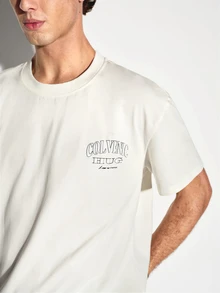 Colvenic 男士字母印花短袖圓領休閒日常穿搭T恤 - 白色 - 查看 7