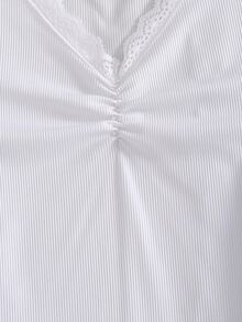 SHEIN Teen Girls Lace Trim V Neck Ruched Long Sleeve T-Shirt, Solid Color Slim Fit Rib-Knit Basic Crop Top Fall Outfits - White - View 7