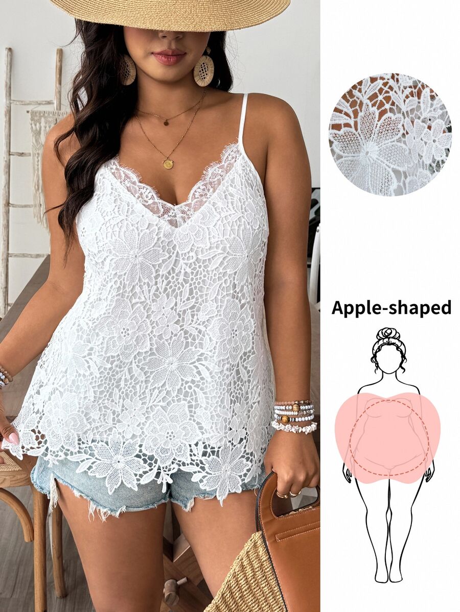 SHEIN VCAY Plus Size Women Floral Lace Camisole - Multicolor - View 1