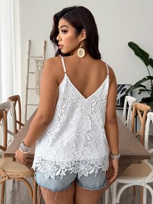 SHEIN VCAY 大码女式花卉蕾丝吊带背心 - 彩色 - 查看 2