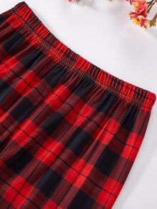Teen Girl Button Half-Placket Long Sleeve Top And Plaid Pants Loungewear Set - Multicolor - View 8