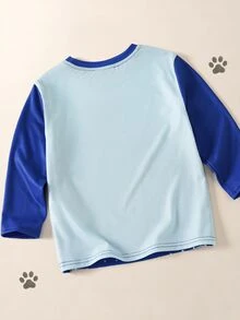 Maija Kids SHEIN | PAW Patrol Maija Kids 兒童小男孩波點卡通印花休閒日常長袖T恤 秋季 - 藍白色 - 查看 5