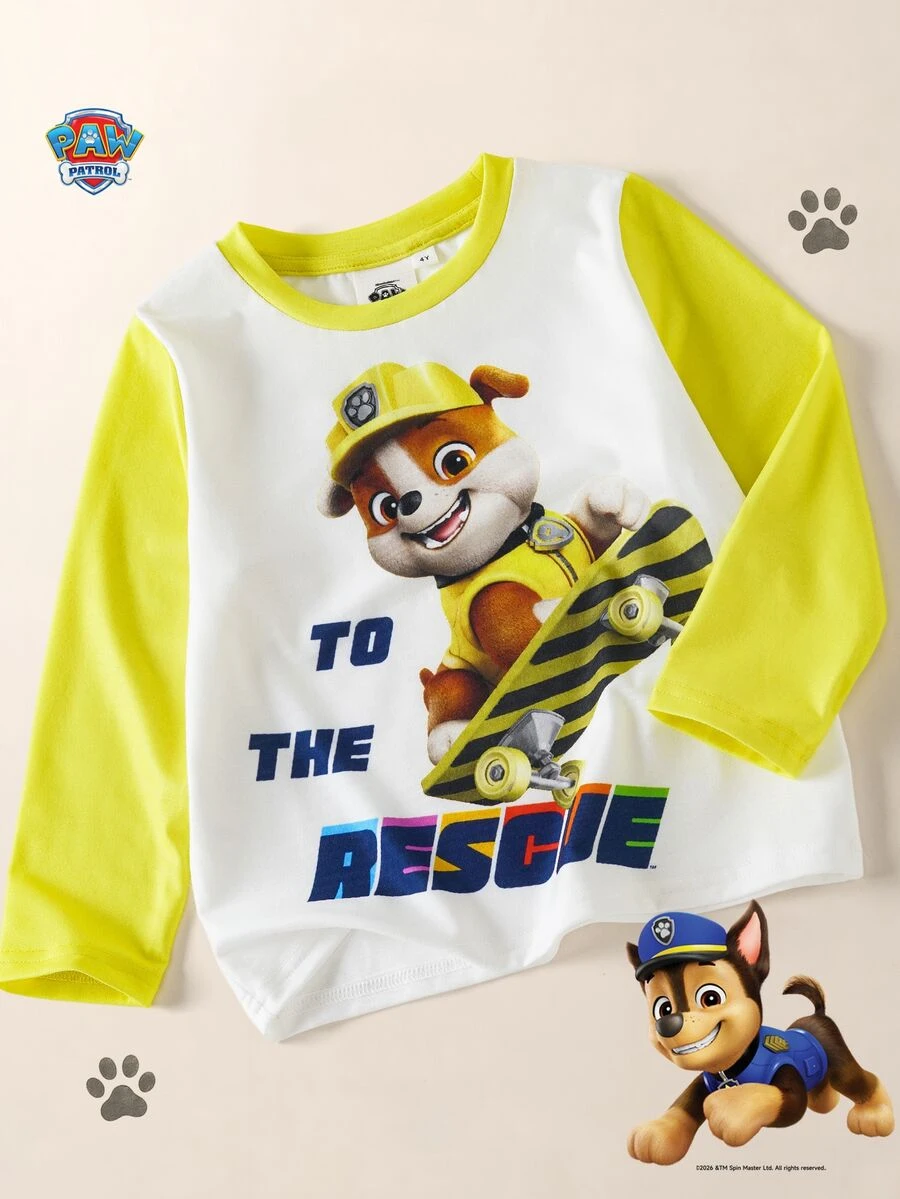 Maija Kids SHEIN | PAW Patrol Maija Kids 兒童小男孩可愛休閒百搭卡通圖案拼色長袖T恤