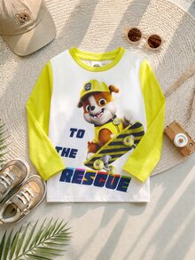 Maija Kids SHEIN | PAW Patrol Maija Kids 兒童小男孩可愛休閒百搭卡通圖案拼色長袖T恤 - 黃色 - 查看 4