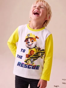 Maija Kids SHEIN | PAW Patrol Maija Kids 兒童小男孩可愛休閒百搭卡通圖案拼色長袖T恤 - 黃色 - 查看 7