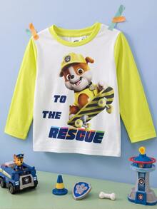 Maija Kids SHEIN | PAW Patrol Maija Kids 兒童小男孩可愛休閒百搭卡通圖案拼色長袖T恤 - 黃色 - 查看 5