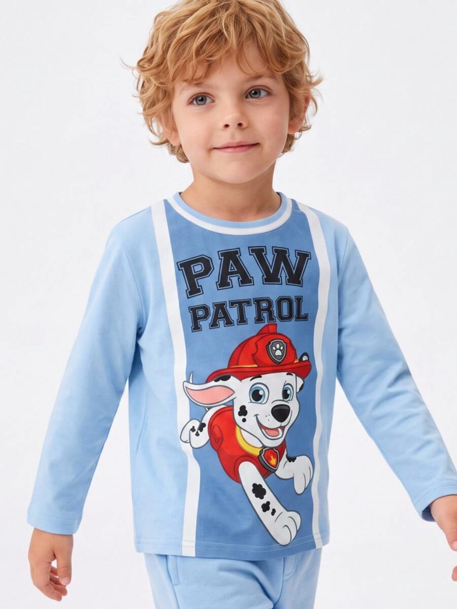 Maija Kids SHEIN | PAW Patrol Maija Kids 兒童小男孩可愛休閒百搭卡通圖案拼色長袖T恤，舒適面料，適合日常穿著，休閒時尚